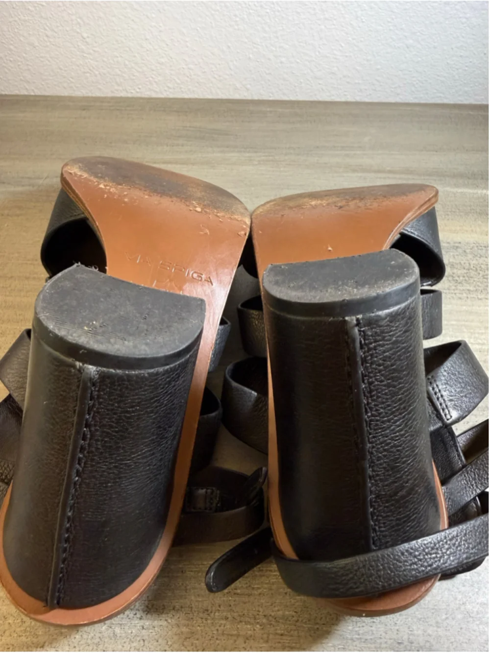 Via Spiga Brandina Black Leather Strappy Block Heel Cage Sandals Size 9M